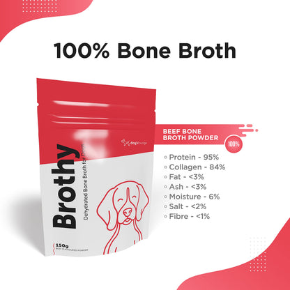 Brothy - Premium Dehydrated Bone Broth for Dogs | Digestive Maintenance, Joint Health & Coat Support | 150g (Beef)