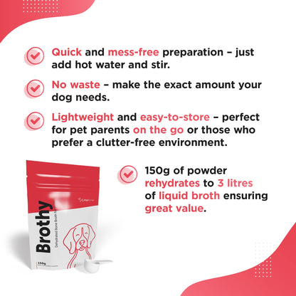 Brothy - Premium Dehydrated Bone Broth for Dogs | Digestive Maintenance, Joint Health & Coat Support | 150g (Beef)