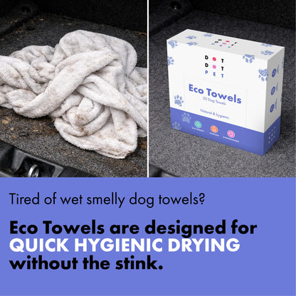 DotDotPet Mini Eco Dog Towels (10 Pack) | Compact, Absorbent & Biodegradable | Quick Clean-Ups for Paws, Drool & Dirt