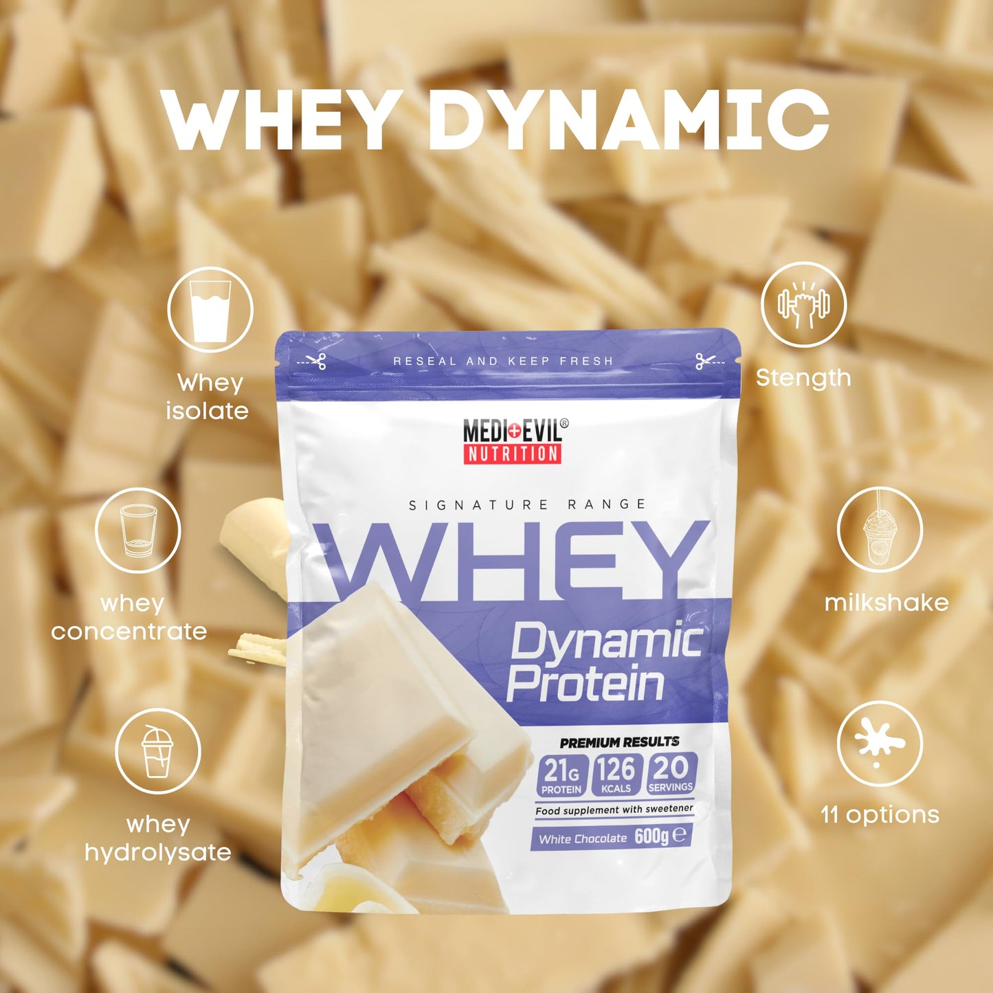Medi-Evil Whey Dynamic Protein Powder, 600g