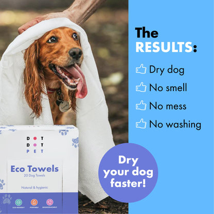 DotDotPet Mini Eco Dog Towels (10 Pack) | Compact, Absorbent & Biodegradable | Quick Clean-Ups for Paws, Drool & Dirt