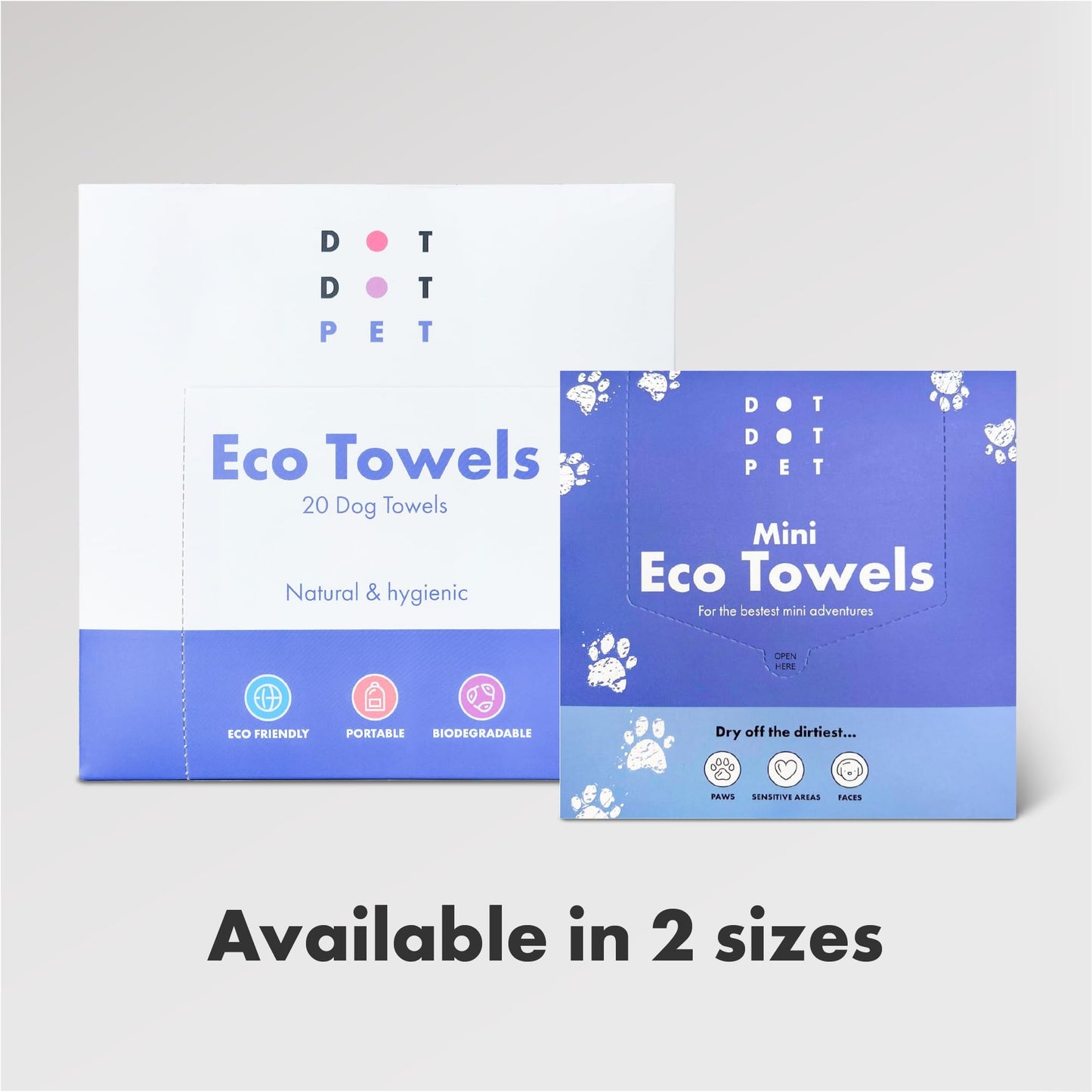 DotDotPet Mini Eco Dog Towels (10 Pack) | Compact, Absorbent & Biodegradable | Quick Clean-Ups for Paws, Drool & Dirt