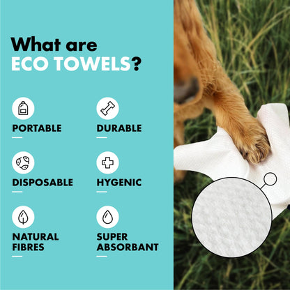 DotDotPet Mini Eco Dog Towels (10 Pack) | Compact, Absorbent & Biodegradable | Quick Clean-Ups for Paws, Drool & Dirt