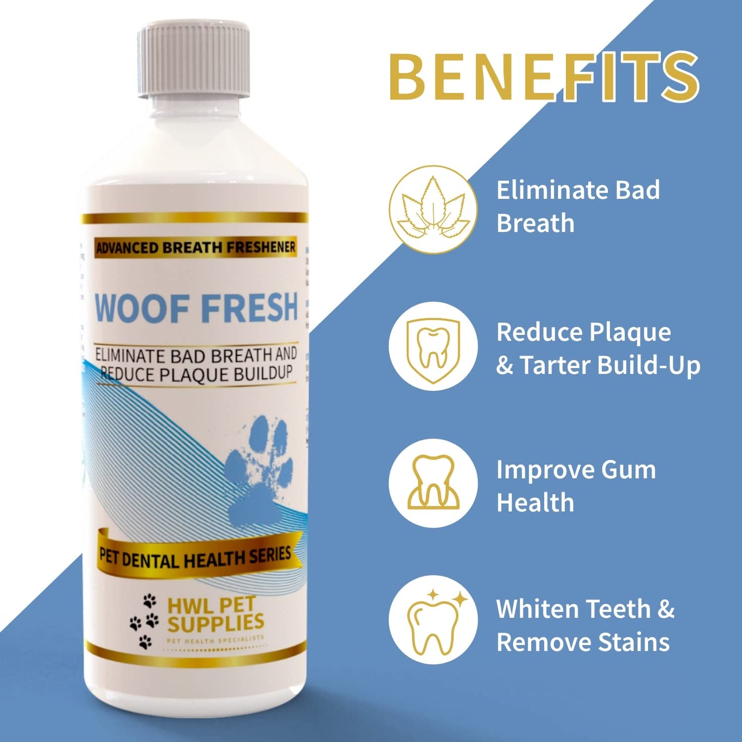 Dog Breath Freshener in Water Made in UK - Dog Teeth Cleaning Products, Plaque Remover for Teeth Dogs, Oral Care for Pets Bad Breath Control, Dental Water for Dogs, Daily Mouth Wash No Brushing Needed