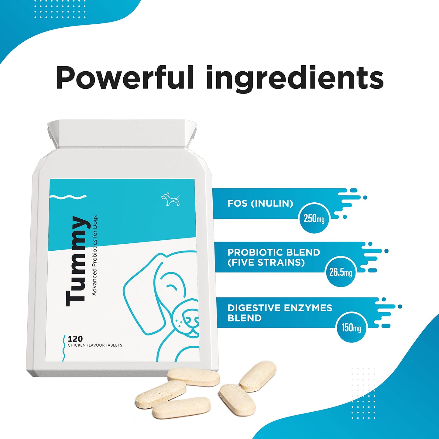 Tummy - Advanced Probiotic & Prebiotic for Dogs with Sensitive Stomachs, Gas, Itchy Skin 120 Tablets