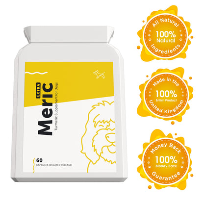 Dog's Lounge - Meric - Advanced Turmeric Extract for Dogs Antioxidant Hip & Joint Care Supplement Made in the UK (60 Capsules)