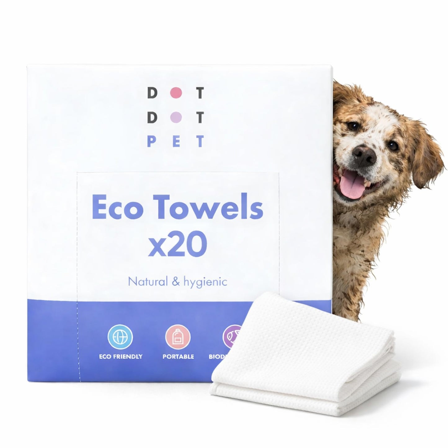 DotDotPet Mini Eco Dog Towels (10 Pack) | Compact, Absorbent & Biodegradable | Quick Clean-Ups for Paws, Drool & Dirt