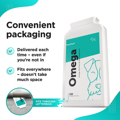 Dog's Lounge - OMEGA - Natural Omega 3, 6 & 9 Fish Oil Supplement for Dogs. 120 Soft Gel Capsules