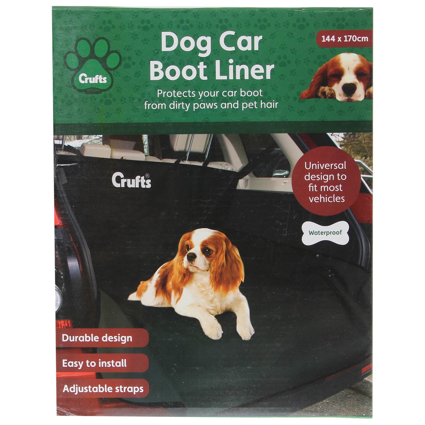 Stylish Black Pet Car Boot Liner - 144 x 170cm (1 Pc.) Adjustable Headrest Straps - Perfect for Any Cars