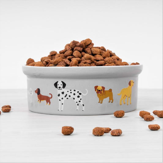 Ceramic Dog Print Food 16cm Drink Feeding Bowl Grey Puppy Pet 800ml Dinner Bowl