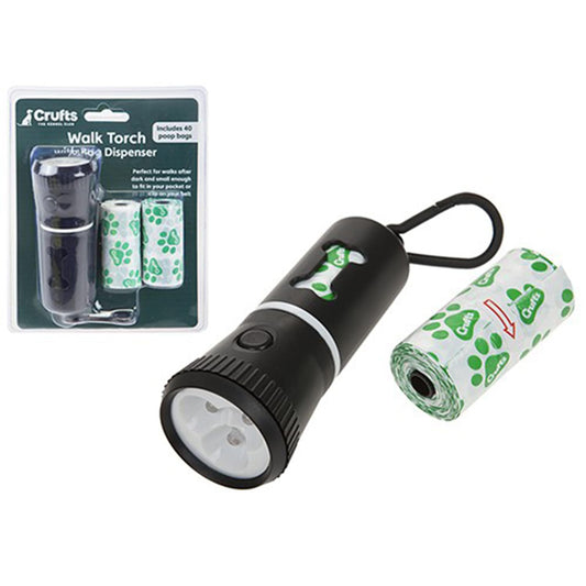 Crufts Walk LED Torch with Doggy Bag Holder and Spare Bags