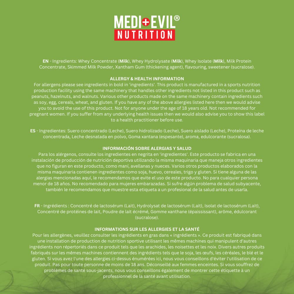 Medi-Evil Nutrition, 2kg Whey Protein Powder for Muscle Growth, Vegetarian | 66 Servings